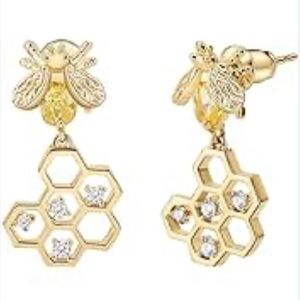 New and Unworn Bee & HoneycombEarrings Gold Plated